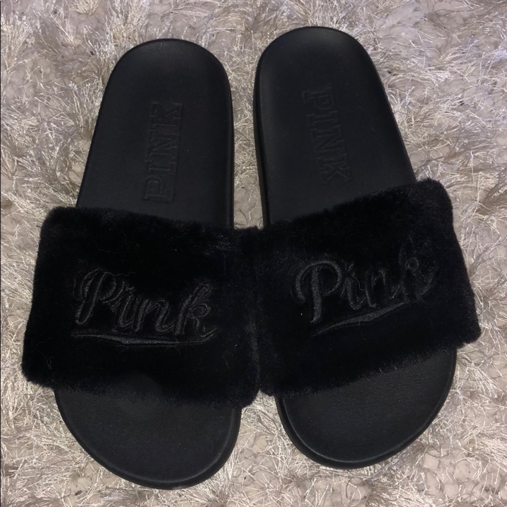 Vs pink fur slides